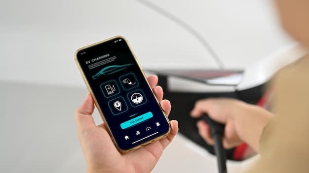 A close-up of a smartphone displaying an app interface. The app controls a smart garage door opener, with buttons for 