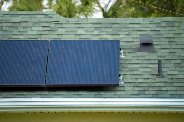 A solar panel installation on a residential rooftop, with close-up views of smart inverters and energy storage units. The inverters are sleek and modern, displaying real-time data on their screens. The storage units are compact and efficiently connected, showcasing a complete smart solar energy system.