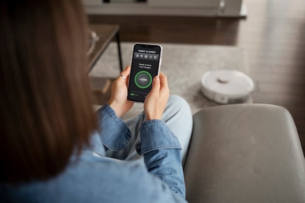 A person setting up a smart air purifier using a smartphone app. The app displays air quality information and control options.