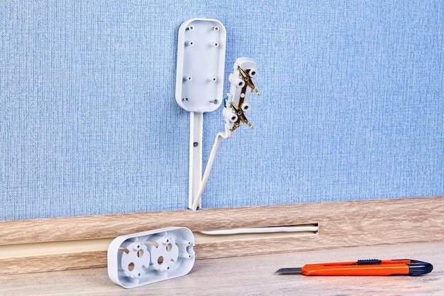 A close-up of the components needed for DIY smart blinds, including a small motor, a microcontroller board, wiring, and basic tools like a screwdriver and pliers, laid out on a workbench.
