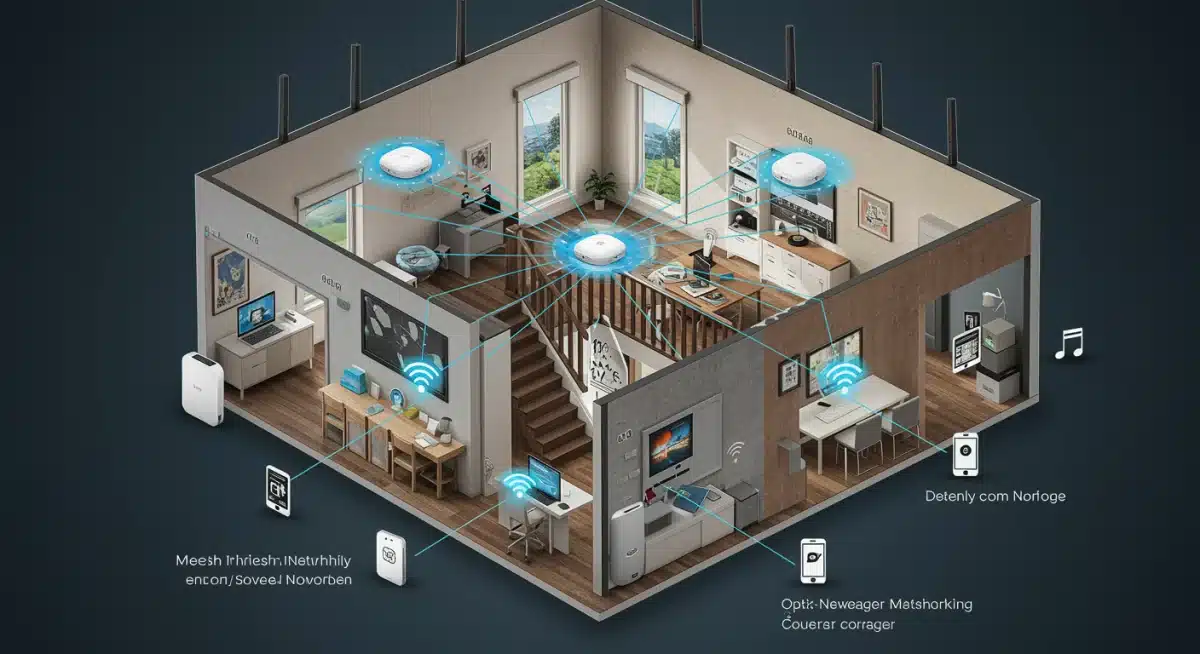 Illustration of a mesh Wi-Fi network covering a multi-story home