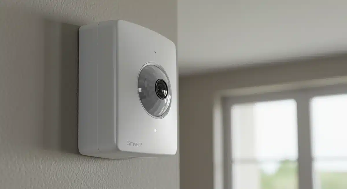 Close-up of a modern smart motion sensor for home security