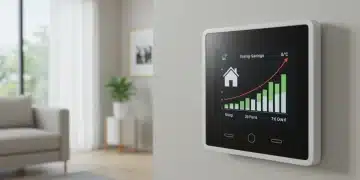 Modern smart thermostat displaying energy savings