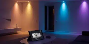 Modern living room with adaptive smart lighting reducing energy consumption