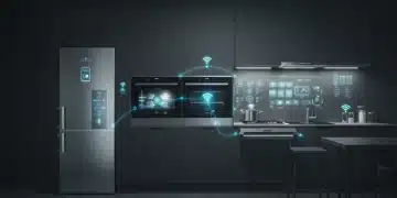 Futuristic smart kitchen with energy-efficient appliances and digital interfaces