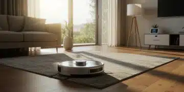 Advanced robot vacuum cleaning a modern living room floor