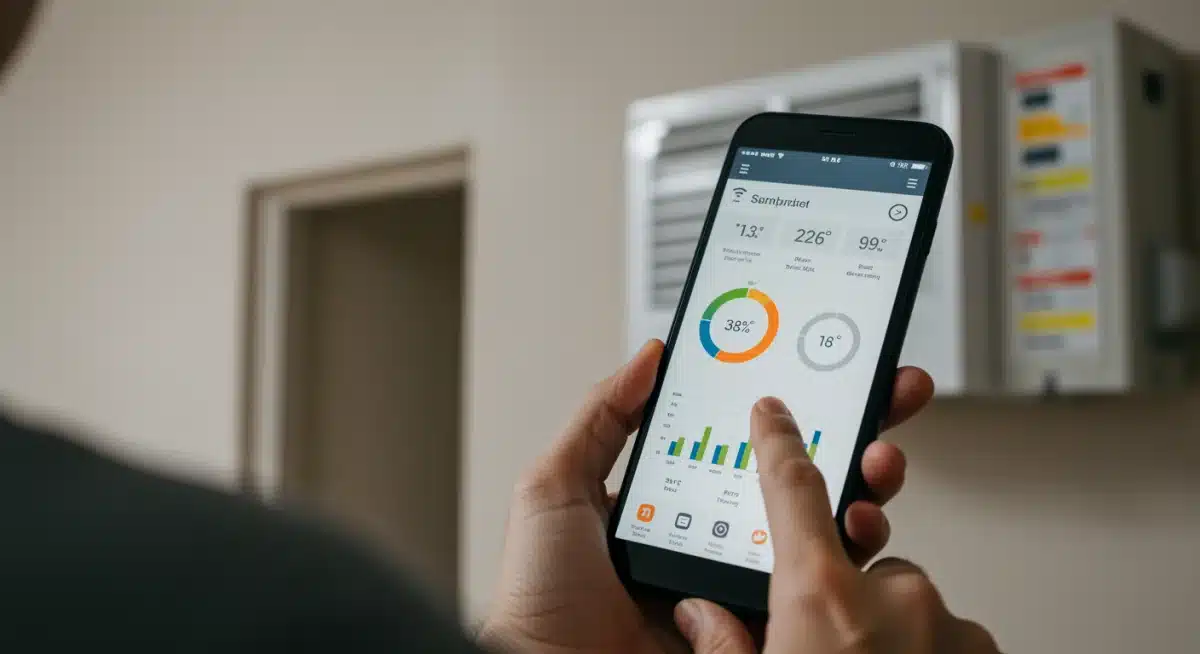 Homeowner managing smart HVAC system remotely via smartphone app