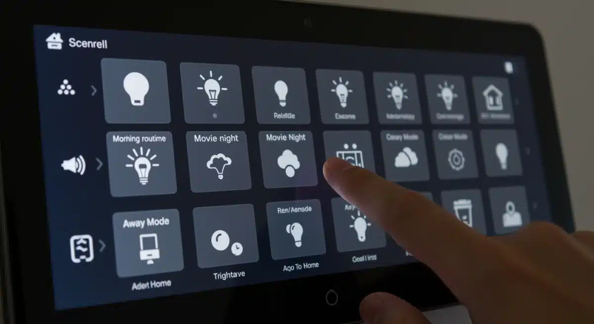 Smart home control panel showing advanced lighting scene options and schedules.