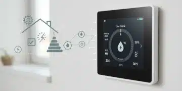 Smart thermostat display showing energy savings and optimal temperature settings
