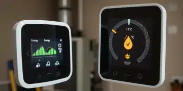 Modern smart thermostat displaying energy savings and home comfort