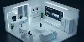 Futuristic smart home with seamless device connectivity and 99% uptime display
