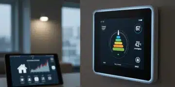 Modern smart thermostat interface displaying energy savings data