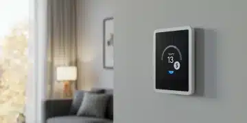 Modern smart thermostat displaying energy savings