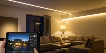 DIY smart lighting hub setup in a modern living room for energy savings