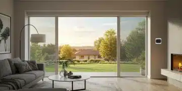 Smart window film on modern home windows reducing sunlight and heat