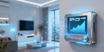 Futuristic smart thermostat with predictive AI showing 20% HVAC savings
