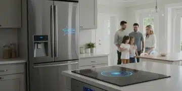 Modern kitchen with new Energy Star appliances, symbolizing utility savings.