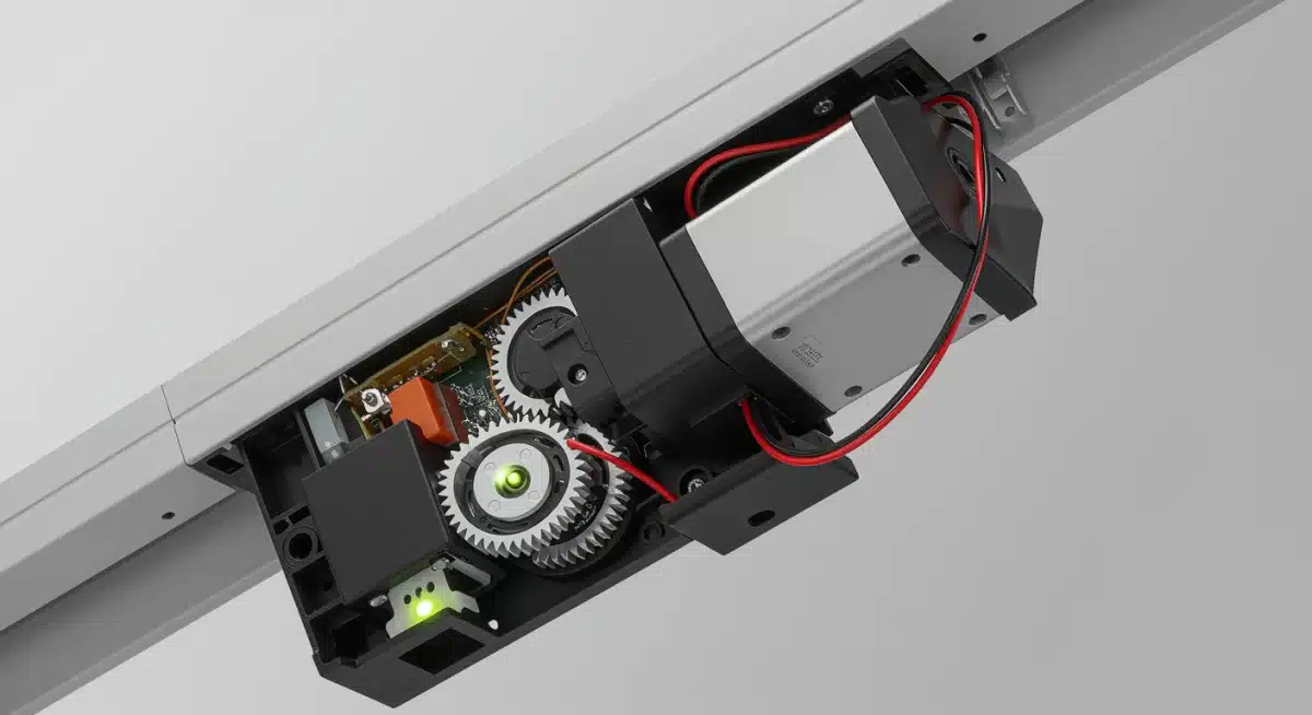 Detailed view of a quiet, compact smart blind motor mechanism.