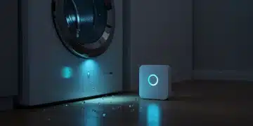 Smart water leak detector near a washing machine in a modern home