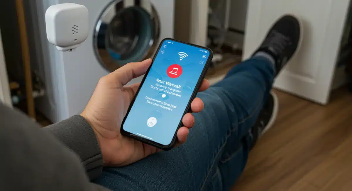 Homeowner receiving leak alert on smartphone