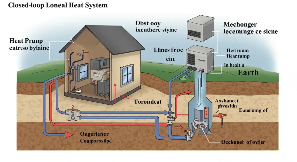 Diagram of a closed-loop geothermal heat pump system