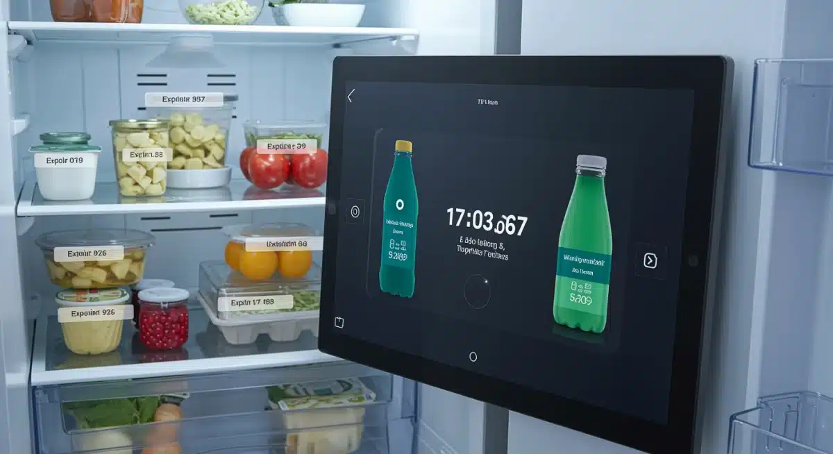 Smart refrigerator internal camera view with digital inventory.