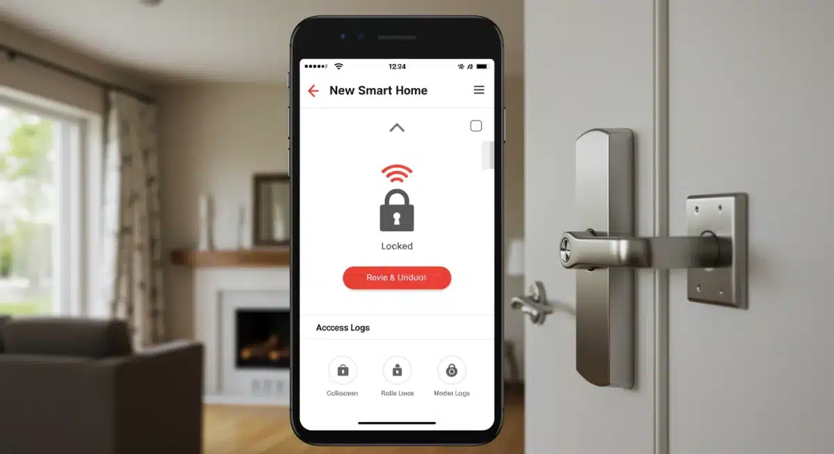 Smartphone app displaying smart door lock status and control options.