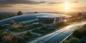 Advanced solar panels on a modern home achieving high efficiency at sunrise.