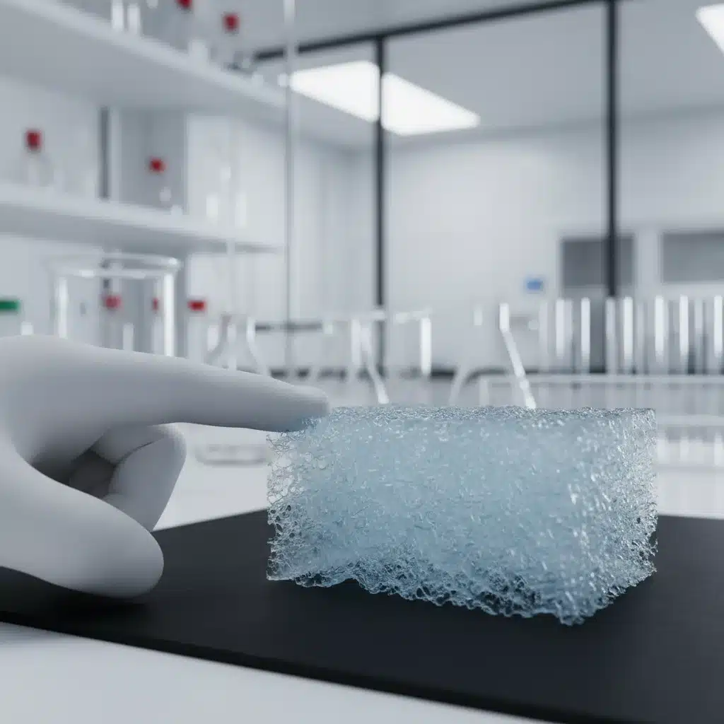 Close-up of translucent aerogel insulation material in a laboratory setting