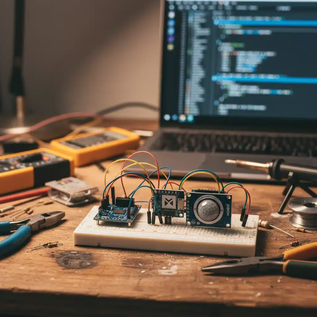 Assembling a Matter-compatible DIY smart home sensor on a workbench