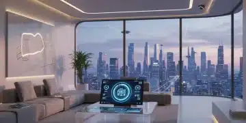 Futuristic smart home living room with integrated automation systems