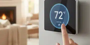 Modern smart thermostat displaying energy-saving settings in a home.