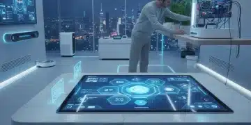 Smart home living room with Matter-compatible DIY devices and central control hub