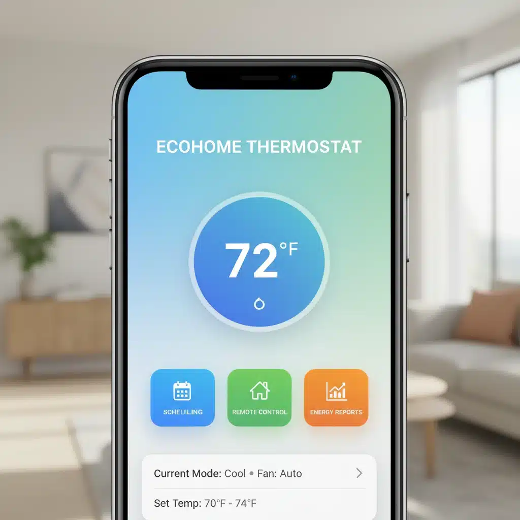 Smartphone app controlling a smart thermostat remotely