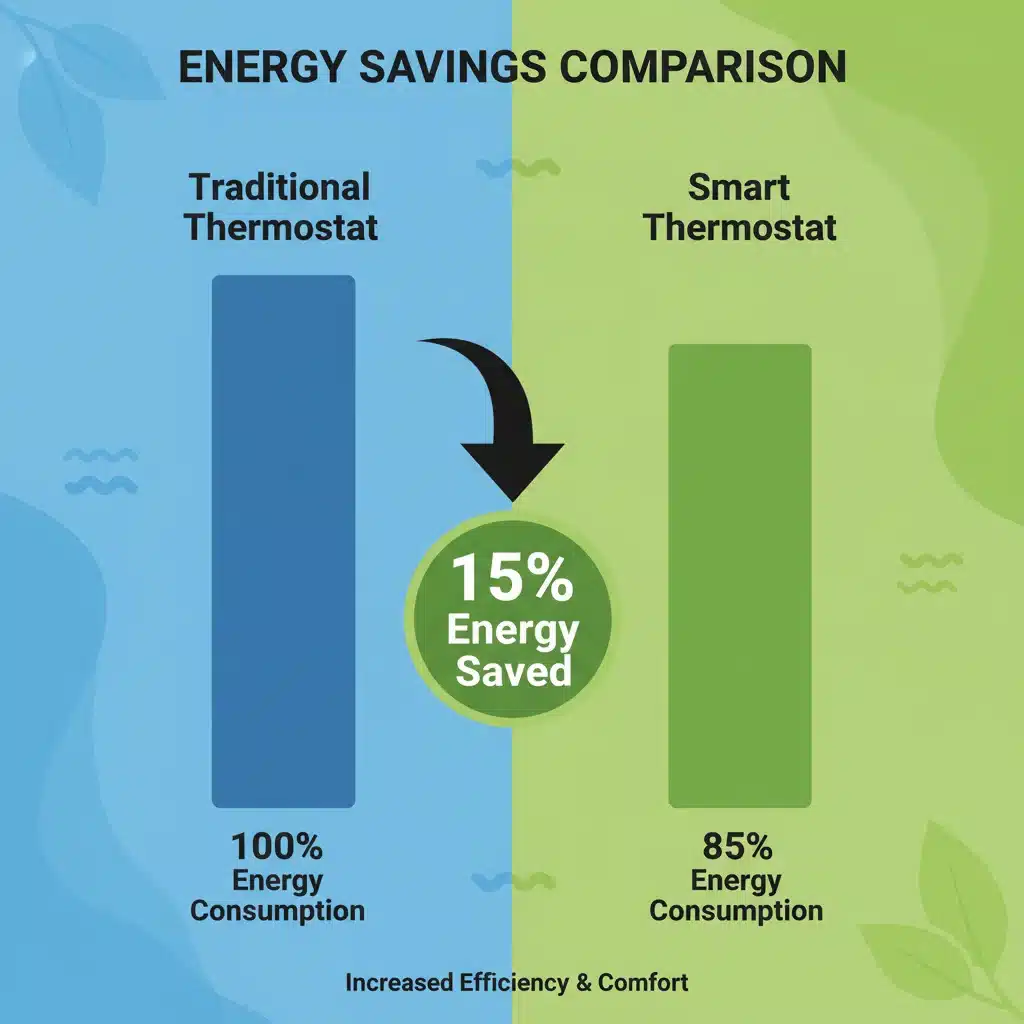 Infographic showing 15% energy bill reduction with smart thermostat