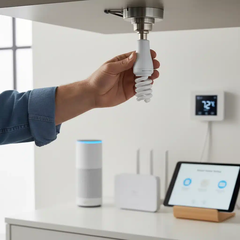 Hand installing a smart light bulb, demonstrating simple DIY setup.
