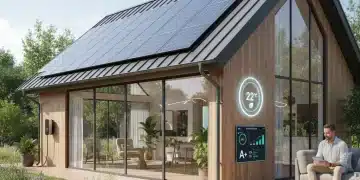 Modern home with smart energy monitoring and solar panels.