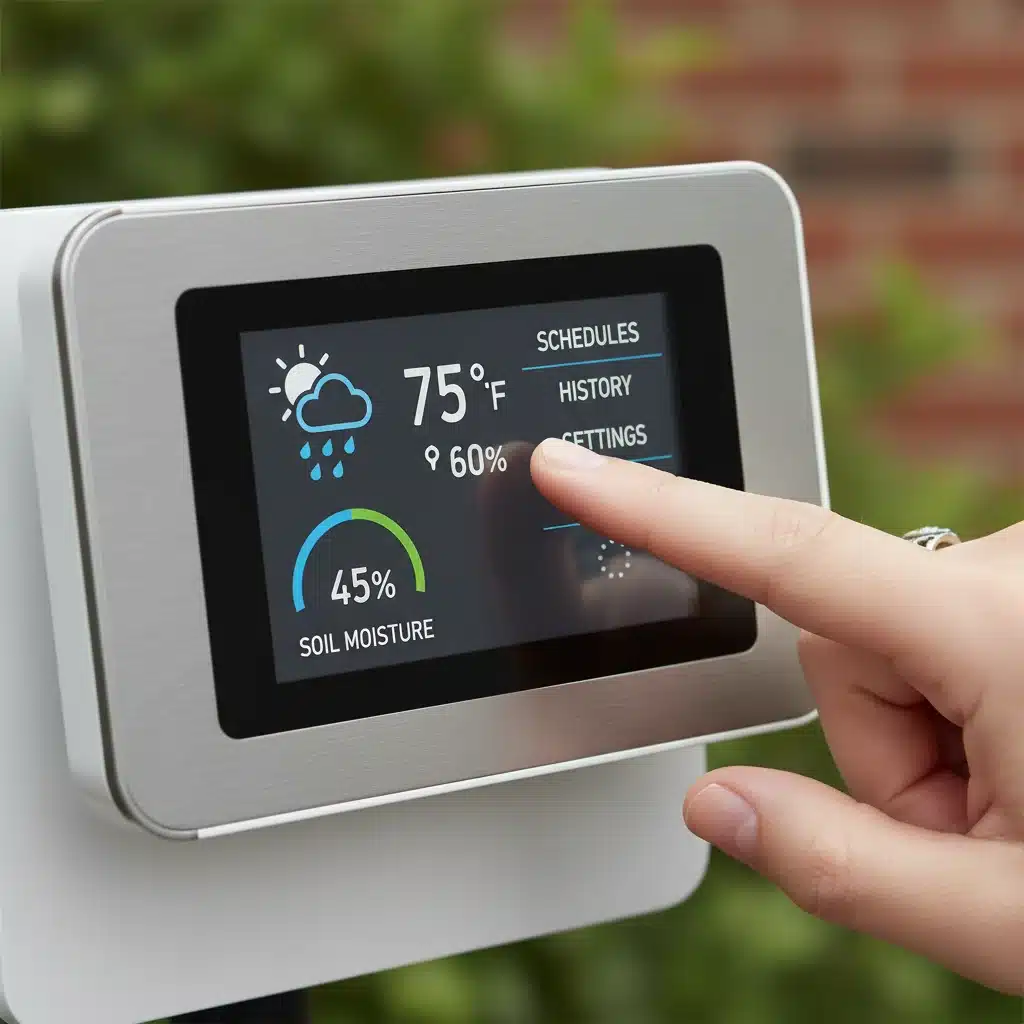 Detailed view of a smart irrigation controller showing advanced features.