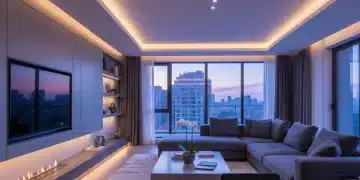 Smartly lit living room with advanced lighting scenes for ambiance and energy saving.
