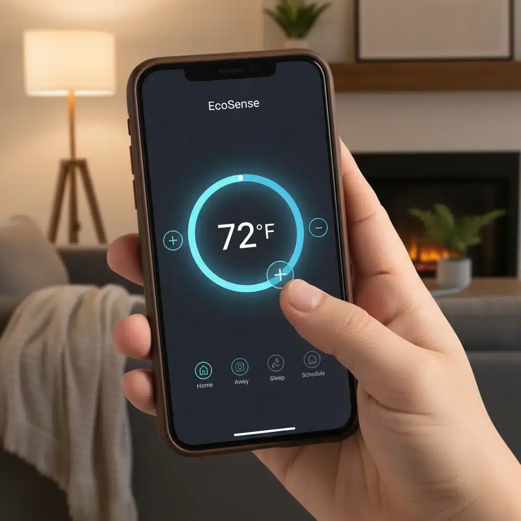 Smartphone app controlling smart thermostat remotely