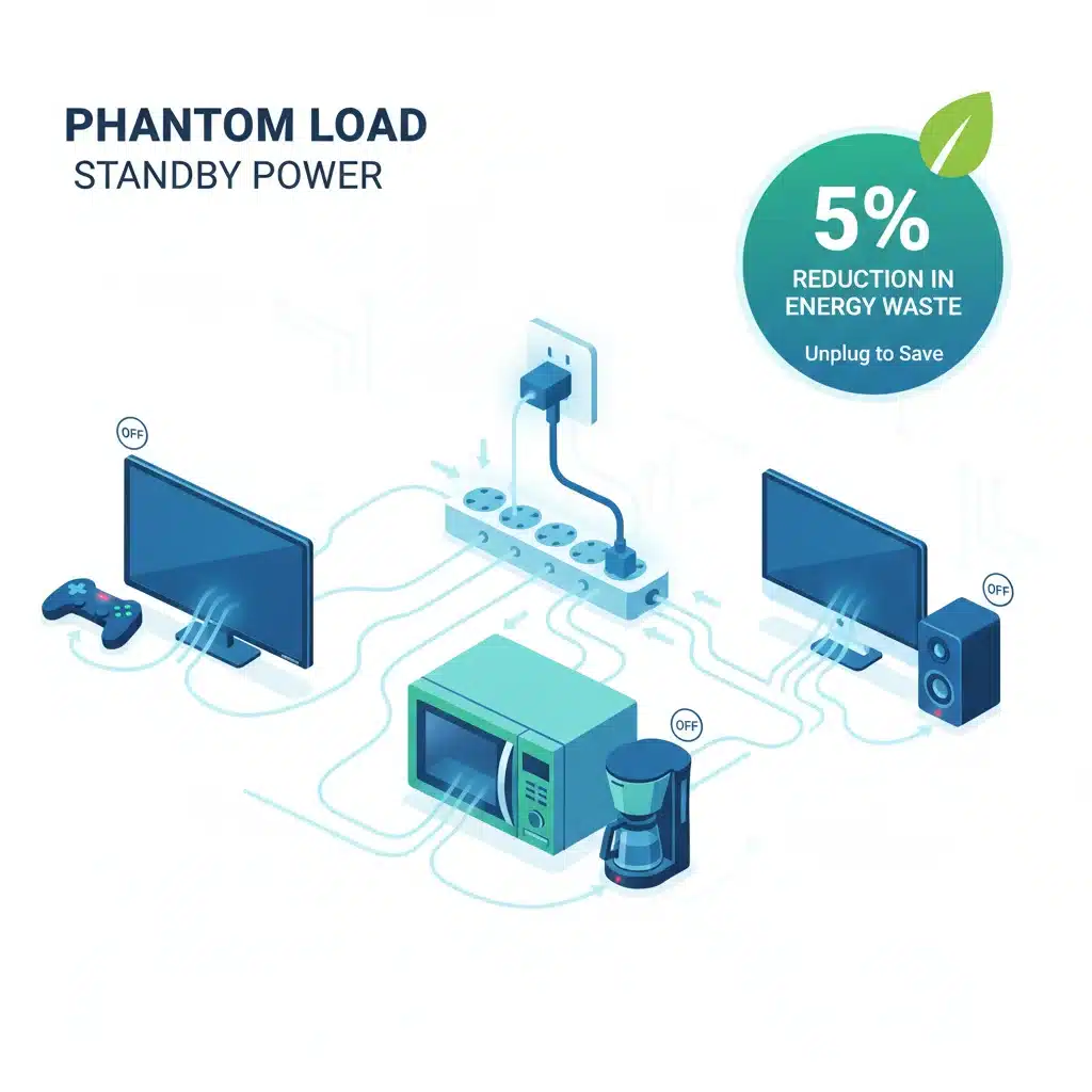 Diagram illustrating phantom load with various appliances