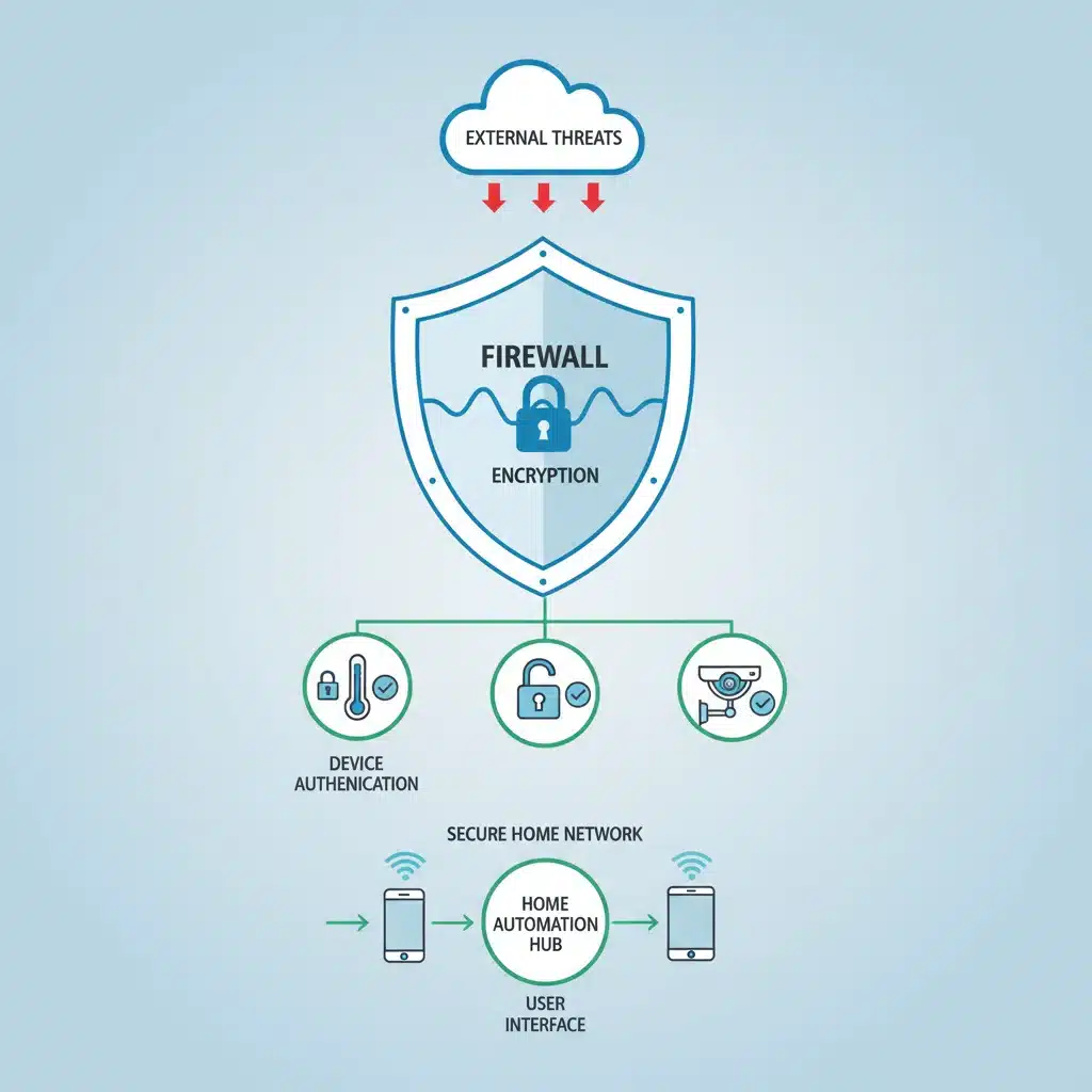 Diagram illustrating secure home automation network architecture with various security layers