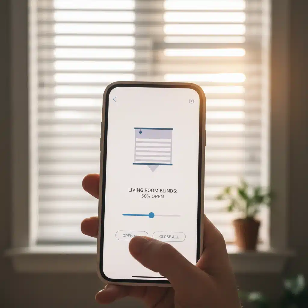 Smartphone app controlling smart blinds with a tap
