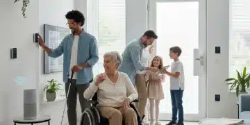 Diverse individuals enjoying a smart, accessible home environment