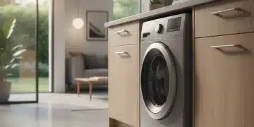 Smart water leak detector near a washing machine in a modern home