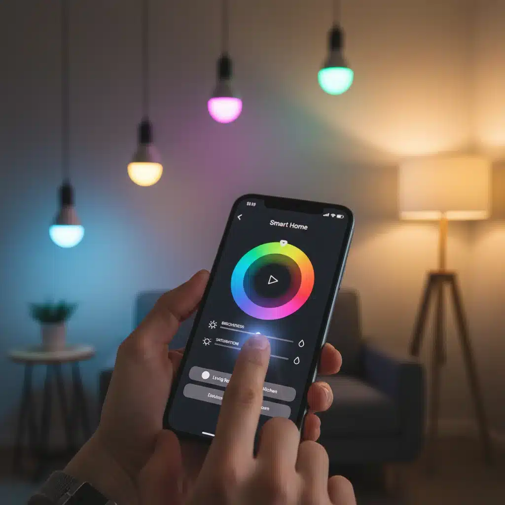 Smartphone app controlling smart lighting colors and brightness