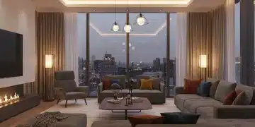 Smart lighting system illuminating a modern living room