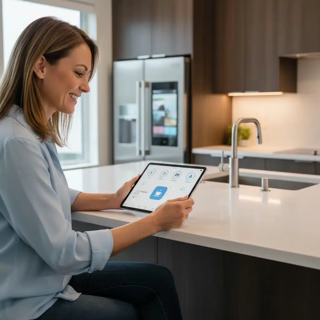 User controlling custom smart home dashboard on tablet