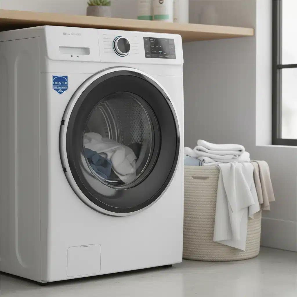 Energy Star rated washing machine in modern laundry room
