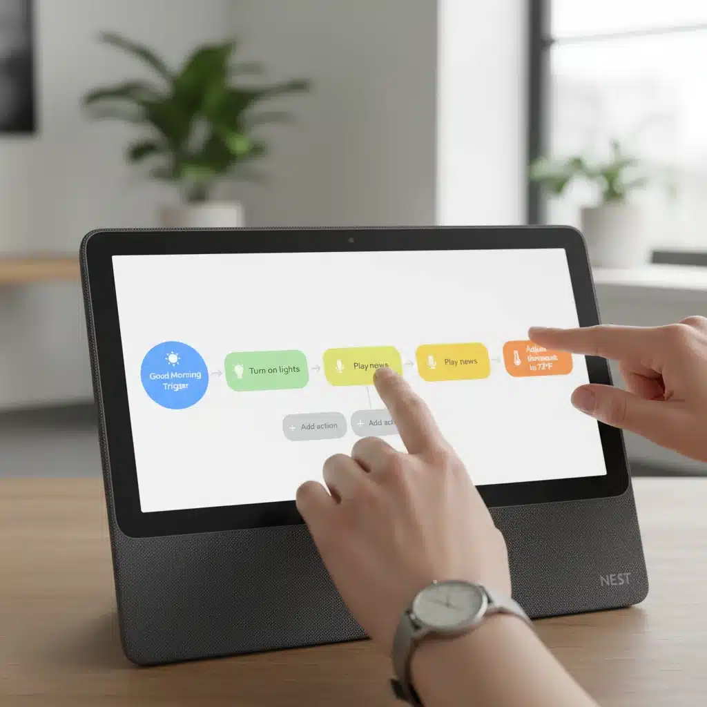 Setting up advanced smart home routines on a smart display.